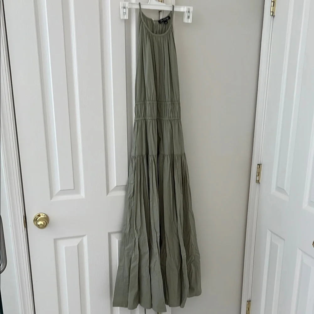 J. Crew Sage Green Tiered Midi Dress
